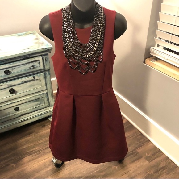 TOPSHOP Skater Dress Black Zipper - Bordeaux - Picture 6 of 8